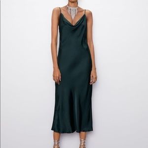 Zara green cowl neck slip dress, S